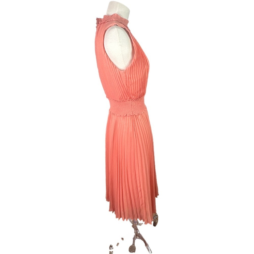 Nanette Lepore Iridescent Coral Pleated  Smocked Keyhole Close Cocktail Dress 8 - Picture 9 of 12